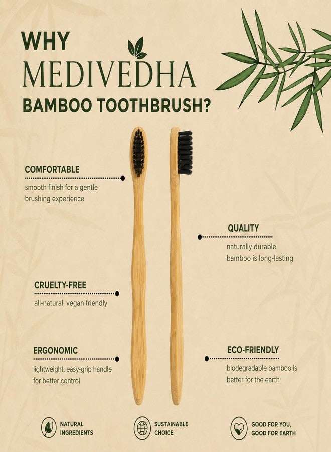 MEDIVEDHA Bamboo Toothbrush for Adults, Soft Bristles for Sensitive Gums, Eco-Friendly, Natural Biodegradable Wooden Handle, Plastic-Free Sustainable Toothbrush for Adults & Kids (Pack of 4) - Image 2