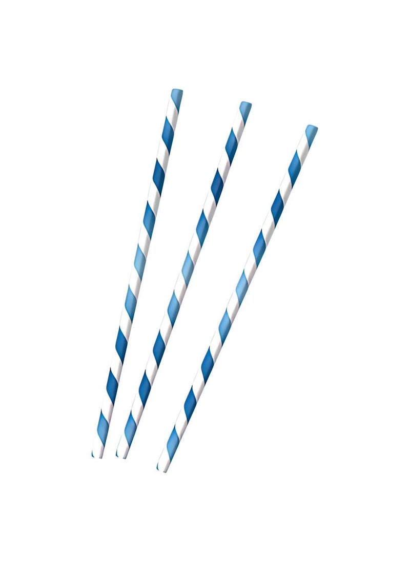 Striped Paper Straws Blue White 20cm 12-Pack