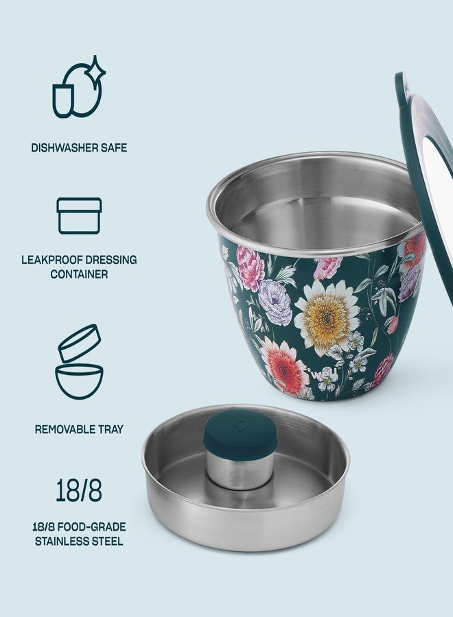S'well Stainless Steel Salad Bowl Kit 64oz, Midnight Botanical, Comes with 2oz Mini Canister and Removable Tray for Organization, Leakproof, Easy to Clean, Dishwasher Safe - Image 3