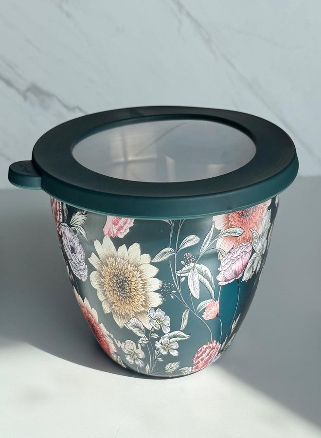 S'well Stainless Steel Salad Bowl Kit 64oz, Midnight Botanical, Comes with 2oz Mini Canister and Removable Tray for Organization, Leakproof, Easy to Clean, Dishwasher Safe - Image 2