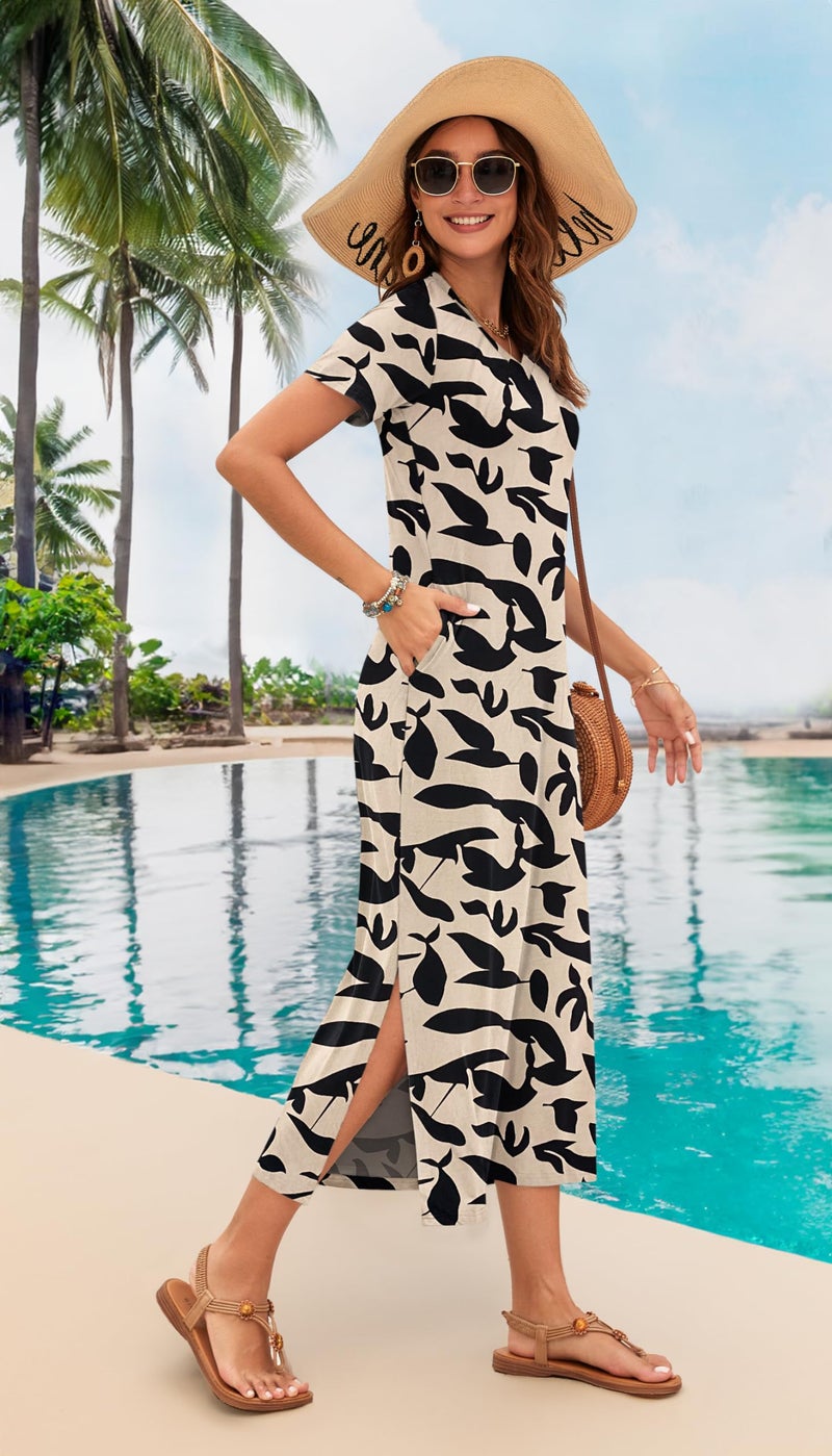 MISFAY Women Summer Maxi Dresses 2026 Casual Short Sleeve Long T Shirt Dress Split Beach Sundress Travel Vacation with Pocket - Image 2
