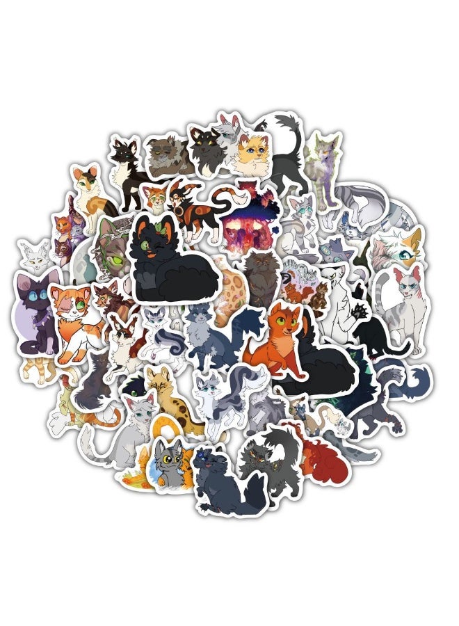 NIBEMINENT 60 Pcs Warriors Cats Deco Kit Waterproof Stickers, High Definition Printing Bright Colors, Suitable for Laptop Skateboard Luggage Water Bottle Guitar DIY