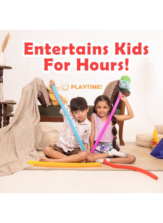 Abley's Pop Tubes Sensory Fidget Toys, Large (19 cm) (Set of 8), Multi-Coloured, Stretchy and Bendable | Sensory Toys, Multi-Colour Crinkly Tubes, STEM Learning and Motor Skills Development - Image 3