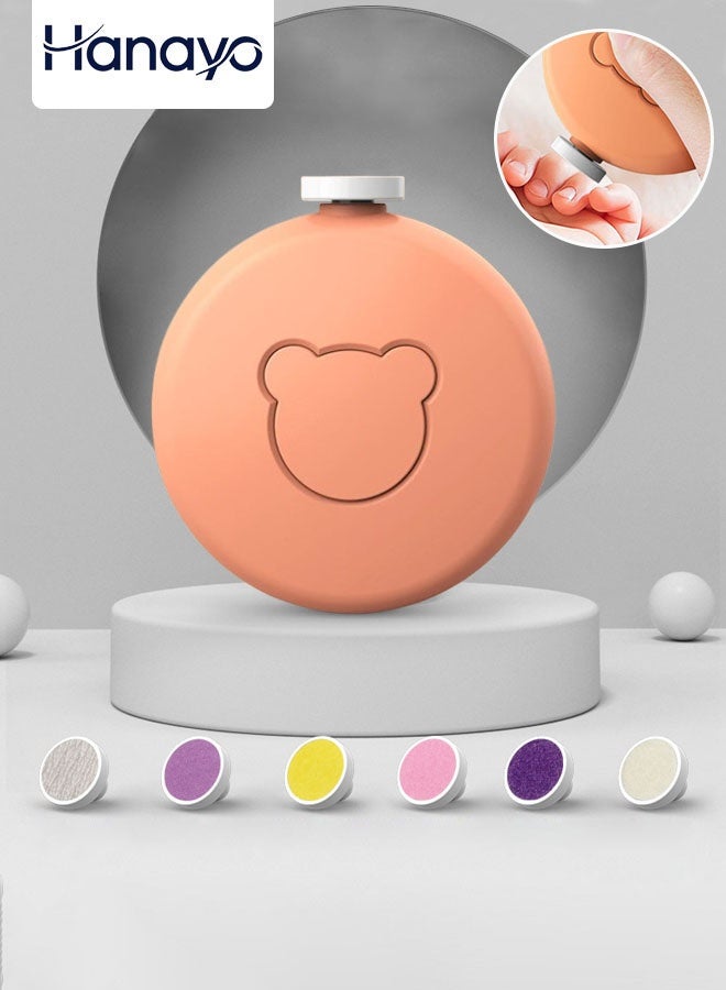 Hanayo Baby Nail Trimmer Electric Baby Nail File Cute Baby Nail Scissors Nail Care Set with 6 Grinding Heads Safe for Newborn Toddler Adult Toes Fingernails Care(Orange) - Image 1