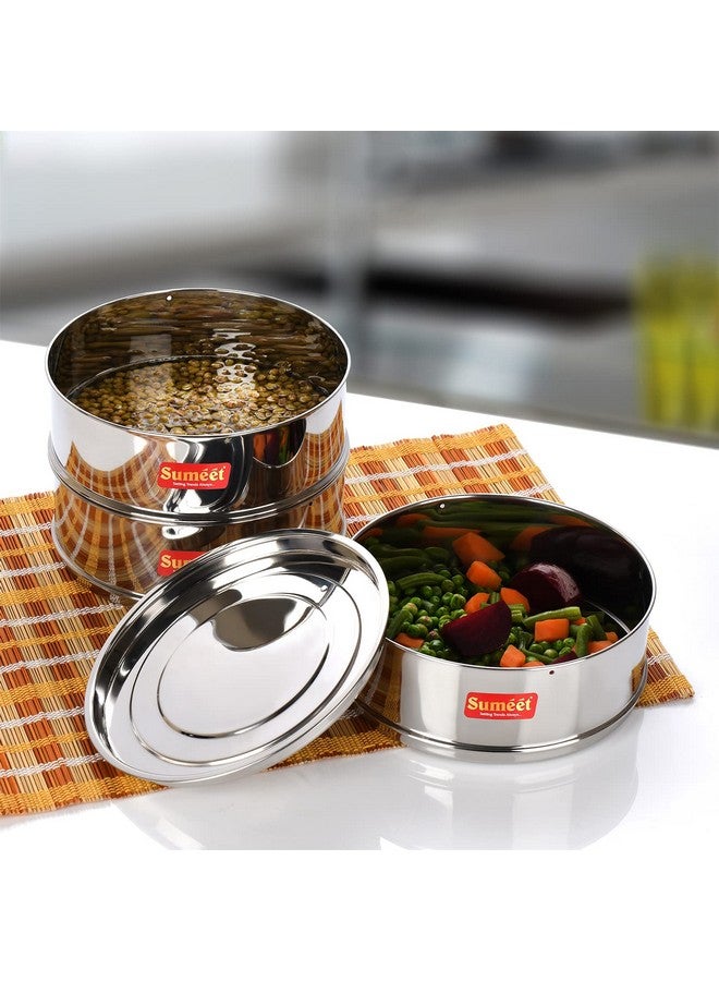 Sumeet حاوية/فاصل قابلة للتكديس من الفولاذ المقاوم للصدأ سميت عميقة + مسطحة مع غطاء مناسبة لطباخ داخلي بسعة 8 لتر - Image 2