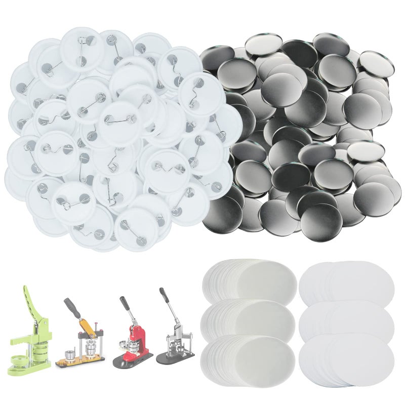 Mostme Mostme 300 Sets 25mm1 inch Button Supplies Button Parts for Button Maker Machine 25mm Round Badge Blank Button Pins Includes Plastic Button Pin Back Cover Metal Cover Clear FilmBlank Paper 