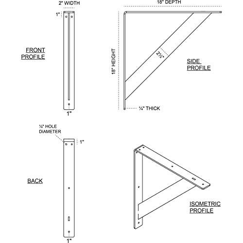 Ekena Millwork BKTM02X18X18TRSS 2-Inch W x 18-Inch D x 18-Inch H Traditional Bracket, Stainless Steel - Image 2