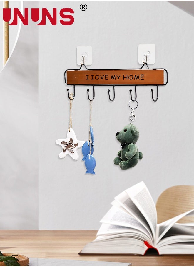 UNUNS Wooden Wall Door Hanger Hook Storage Rack,Wall Mount Storage Shelf Hooks,Metal Wood Coat Rack With 5 Hooks Rail For Coat,Scarf,Bag,Towel,Key,Hat  - Image 1