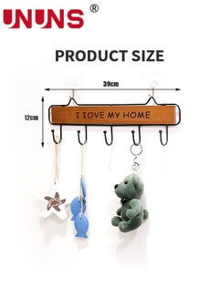 UNUNS Wooden Wall Door Hanger Hook Storage Rack,Wall Mount Storage Shelf Hooks,Metal Wood Coat Rack With 5 Hooks Rail For Coat,Scarf,Bag,Towel,Key,Hat  - Image 4