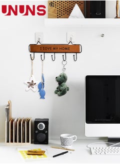 UNUNS Wooden Wall Door Hanger Hook Storage Rack,Wall Mount Storage Shelf Hooks,Metal Wood Coat Rack With 5 Hooks Rail For Coat,Scarf,Bag,Towel,Key,Hat  - Image 5