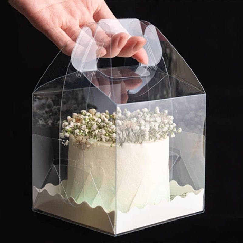 DZOZO 10 Pack 4" Clear Plastic Square Cake Boxes with Handle and Base for Wedding Birthday Baby Shower - Image 1