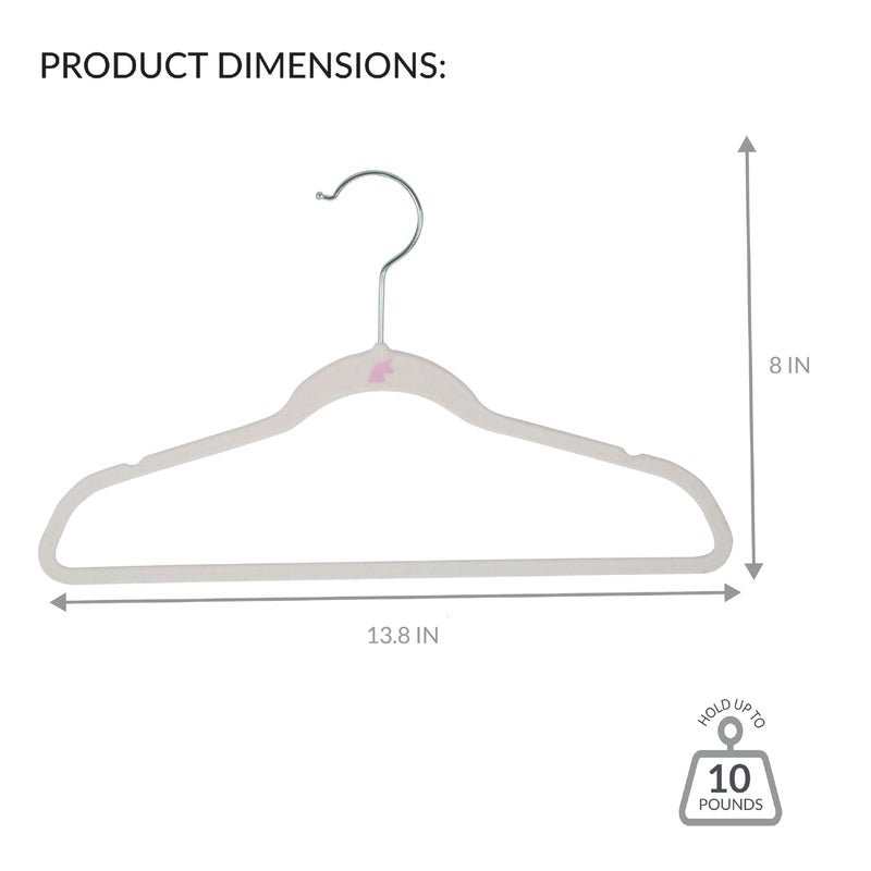 Simplify 25 Pack Kids Velvet Hangers | Slim | Non-Slip Design | Space Saving | Childrens Clothes | Shirts | Pants | Dresses | Baby Nursery | Closet Storage & Organization | White - Image 4