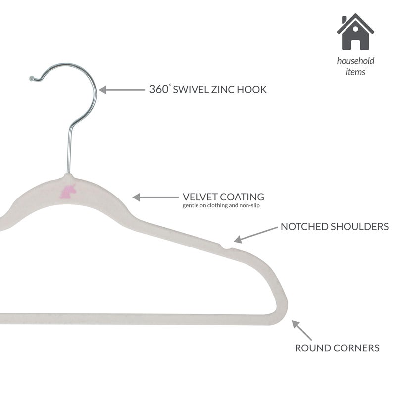 Simplify 25 Pack Kids Velvet Hangers | Slim | Non-Slip Design | Space Saving | Childrens Clothes | Shirts | Pants | Dresses | Baby Nursery | Closet Storage & Organization | White - Image 2
