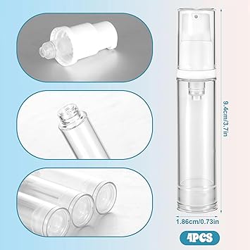 Apausvcm 4 Pcs Empty Airless Pump Bottles Refillable Clear Travel Pump Bottle Lotion Container Vacuum Cosmetic Container Presspump Bottle for DIY Foundation Gel Lotion Moisturiser Shampoo Toiletry10ml - Image 2
