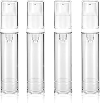 Apausvcm 4 Pcs Empty Airless Pump Bottles Refillable Clear Travel Pump Bottle Lotion Container Vacuum Cosmetic Container Presspump Bottle for DIY Foundation Gel Lotion Moisturiser Shampoo Toiletry10ml - Image 1