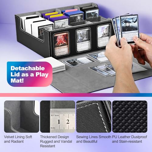 UAONO Trading Card Storage Box with Commander Display; 2400+ Deck Box for MTG with Removable Cover; Toploader Card Case fits Magic TCG PTCG Sports Cards; 24 Dividers, 4 Stoppers (Black, Grey) - Image 5