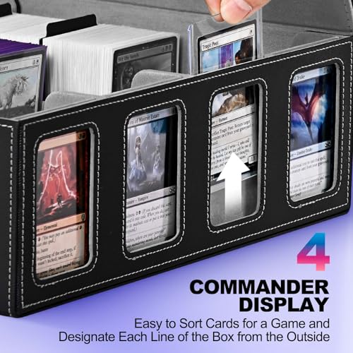 UAONO Trading Card Storage Box with Commander Display; 2400+ Deck Box for MTG with Removable Cover; Toploader Card Case fits Magic TCG PTCG Sports Cards; 24 Dividers, 4 Stoppers (Black, Grey) - Image 2