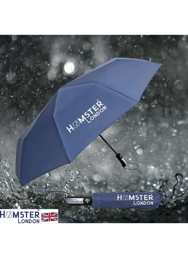 Hamster London - HAMSTER LONDON 3 Fold Fully Automatic Rain Sun UV Protection Foldable Auto Open Close Umbrella For Men,Women, Kids, Girls, Boys (Blue) - Image 1