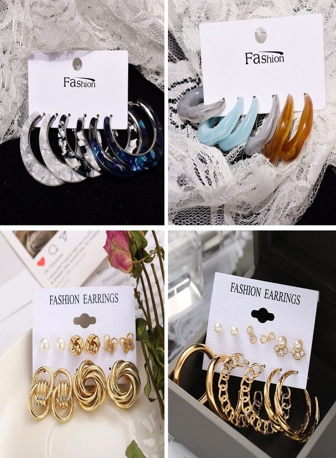 JMScape 45 Pairs Gold Earrings Set for Women, Fashion Drop Dangle Earrings Statement Vintage Acrylic Hoop Pearl Studs Hypoallergenic Earrings Multipack for Valentine's Day Gifts - Image 5