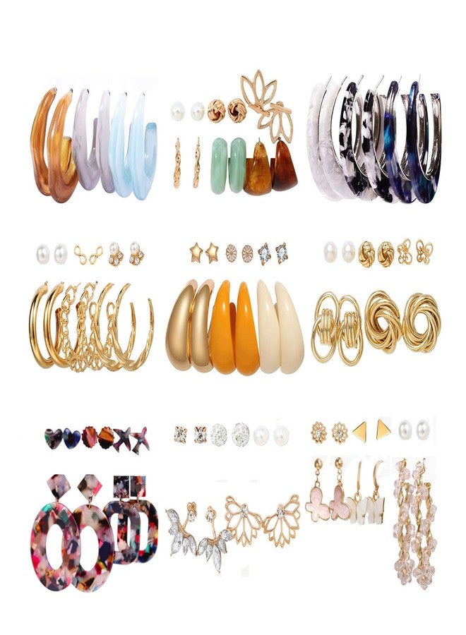 JMScape 45 Pairs Gold Earrings Set for Women, Fashion Drop Dangle Earrings Statement Vintage Acrylic Hoop Pearl Studs Hypoallergenic Earrings Multipack for Valentine's Day Gifts - Image 1