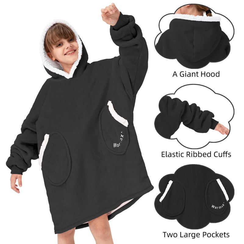Zando Blanket Hoodie for Kids Cat Blanket Hoodie Wearable Blanket Kids Oversized Blanket Hoodie Sweatshirt Blanket Comfy Blanket Hoodie Kids Cozy Warm Sherpa Blanket with Pocket Cute Gifts for Girls - Image 3