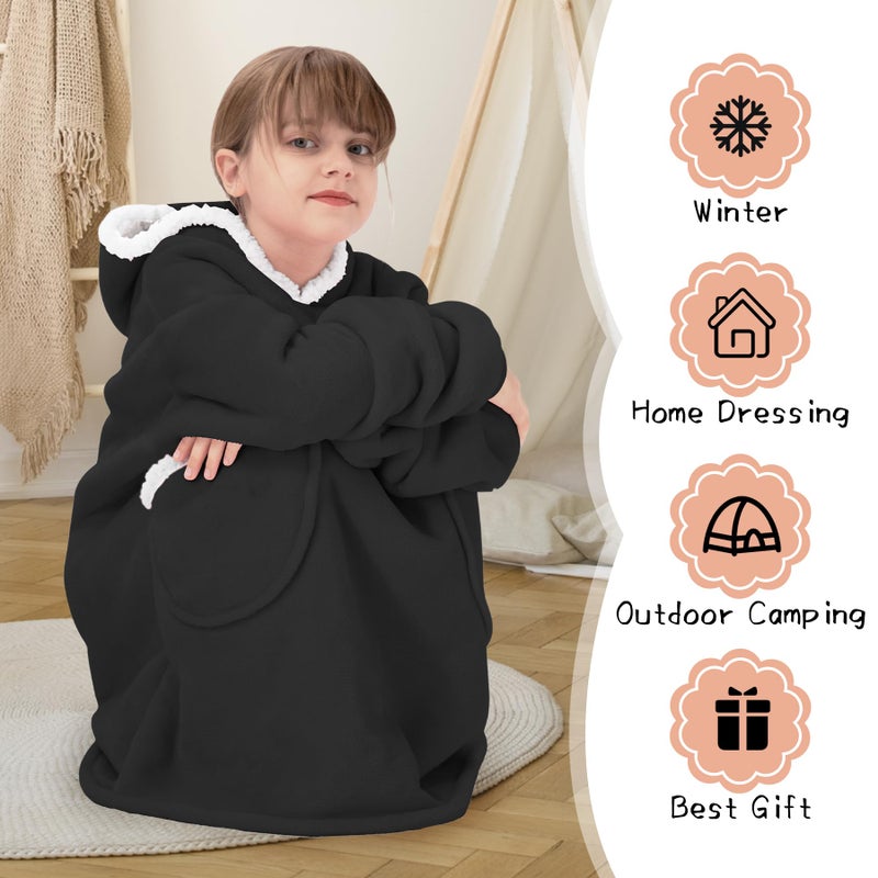 Zando Blanket Hoodie for Kids Cat Blanket Hoodie Wearable Blanket Kids Oversized Blanket Hoodie Sweatshirt Blanket Comfy Blanket Hoodie Kids Cozy Warm Sherpa Blanket with Pocket Cute Gifts for Girls - Image 4