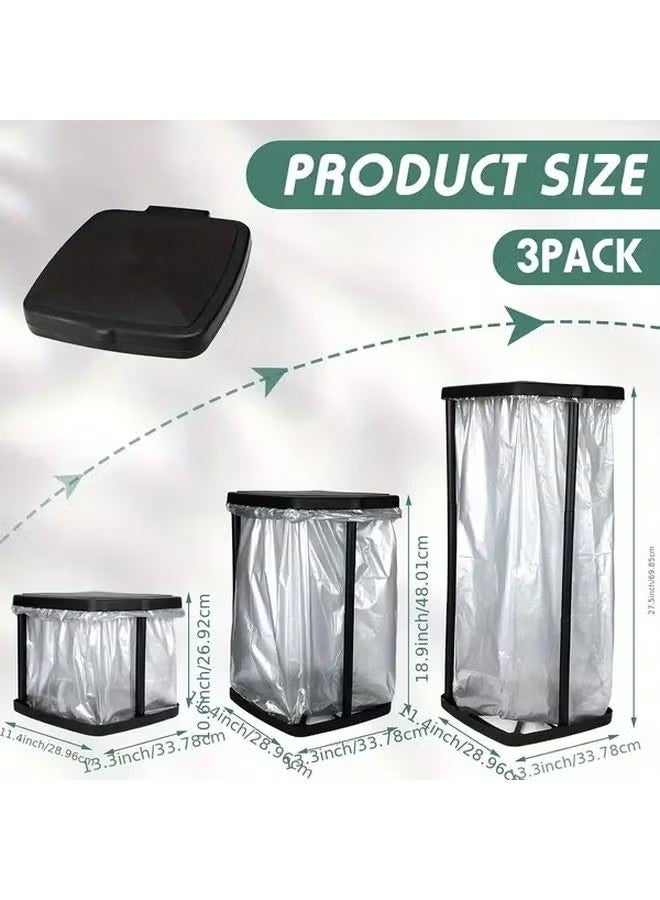 Uliova Adjustable Height Folding Trash Can Black - Portable Expandable Garbage Bag Holder with Wheel Support - Image 3