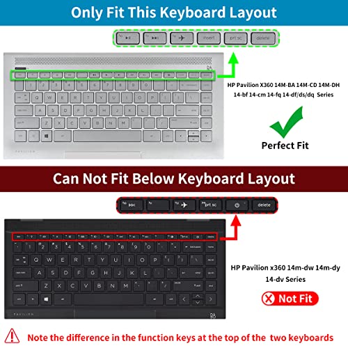 CaseBuy Keyboard Cover for HP Pavilion x360 14" /HP 14 Laptop 14-dq 14-fq 14-bf 14-cm/cf 14-df/dk/ds 14m-ba/cd 14m-dh 14-dq0040nr 14-dq0052dx/dq5009nr/dq0760dx/dq0762dx 14-fq1025nr/fq0033dx(Not Fit 14m-dw/dy) - Image 2