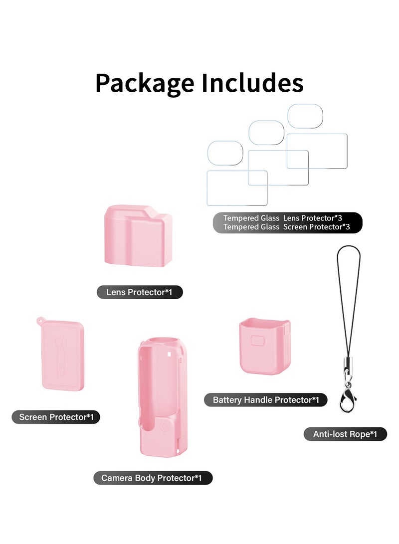 SJet DJI OSMO Pocket 4 Accessory Kit, Silicone Protective Case Cover, Tempered Glass Screen Protector, Lens Protector (Pink) - Image 5
