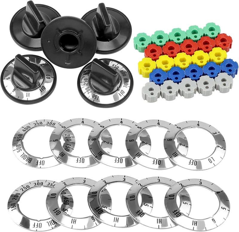 Fetechmate KN002 Electric Stove Knobs Black ABS Replacement Oven Knobs Compatible with Whirl-Pool Ro-per Hard-Wick & More Electric Range Oven Knobs - 5 Pack Universal Stove Knobs with Adapters - Image 1