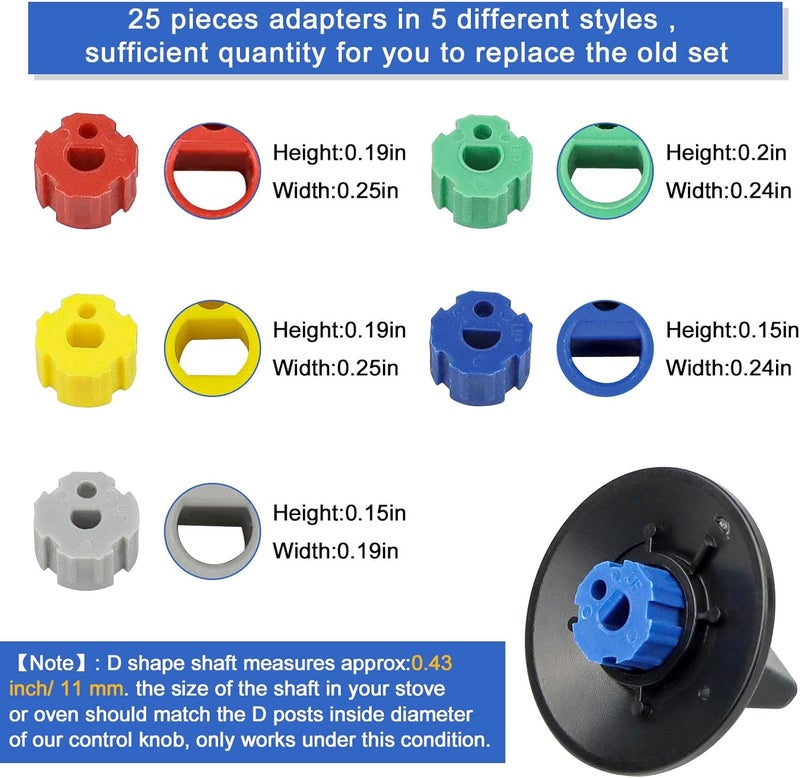 Fetechmate KN002 Electric Stove Knobs Black ABS Replacement Oven Knobs Compatible with Whirl-Pool Ro-per Hard-Wick & More Electric Range Oven Knobs - 5 Pack Universal Stove Knobs with Adapters - Image 2