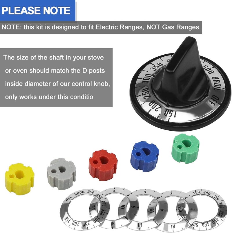 Fetechmate KN002 Electric Stove Knobs Black ABS Replacement Oven Knobs Compatible with Whirl-Pool Ro-per Hard-Wick & More Electric Range Oven Knobs - 5 Pack Universal Stove Knobs with Adapters - Image 5