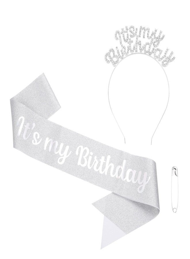 PATIKIL It's My Birthday Sash with Headband, Birthday Sash Tiara for Women Party Crown Birthday Queen Decoration Kit Accessories, Silver - Image 1