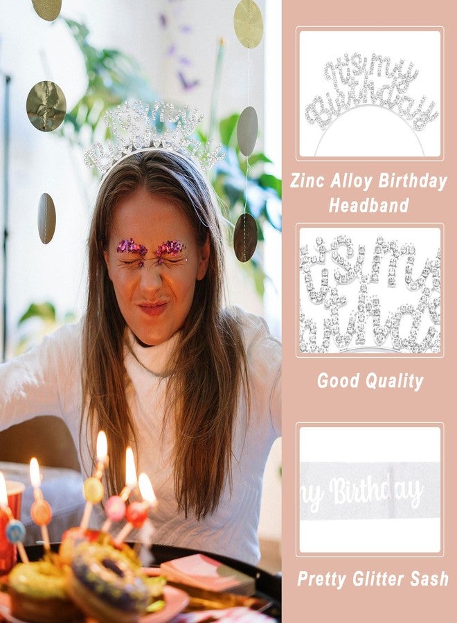 PATIKIL It's My Birthday Sash with Headband, Birthday Sash Tiara for Women Party Crown Birthday Queen Decoration Kit Accessories, Silver - Image 3