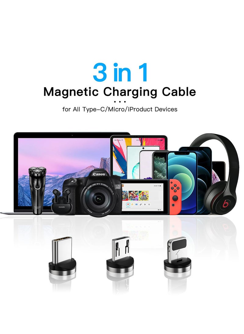 ESSAGER - Magnetic Charging Cable 4 Pack (6.6FT), Magnetic Chager 540° Rotation, LED Indicator, Universal Compatibility, USB C Type-C Micro iphone 3 in 1 Charger Cable (Black) - Image 1