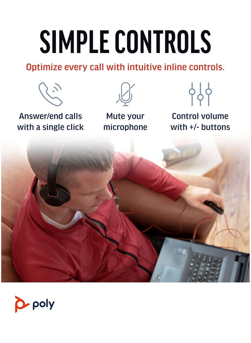 Poly Blackwire 5220 USB-A Wired Headset (Plantronics) - Flexible Noise-Canceling Boom Mic - Image 4