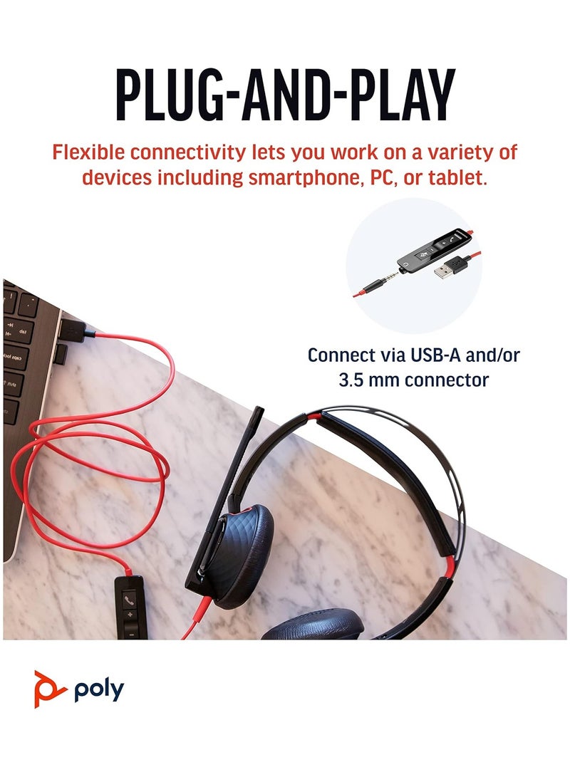 Poly Blackwire 5220 USB-A Wired Headset (Plantronics) - Flexible Noise-Canceling Boom Mic - Image 5