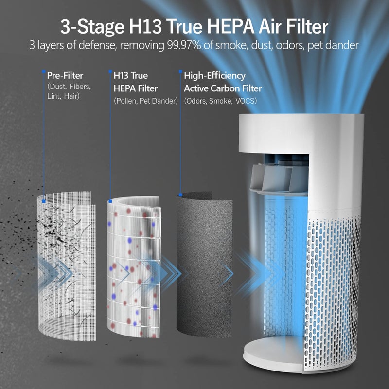 ECOWELL Air Purifiers for Home Large Room Cover 1640 sq.ft, Air Purifiers for Bedroom H13 True HEPA Filter Air Cleaner to Removes 99.97% Mold Pollen Smoke Pet Dander Dust Odor, ECOWELL Model: EAP360 - Image 4