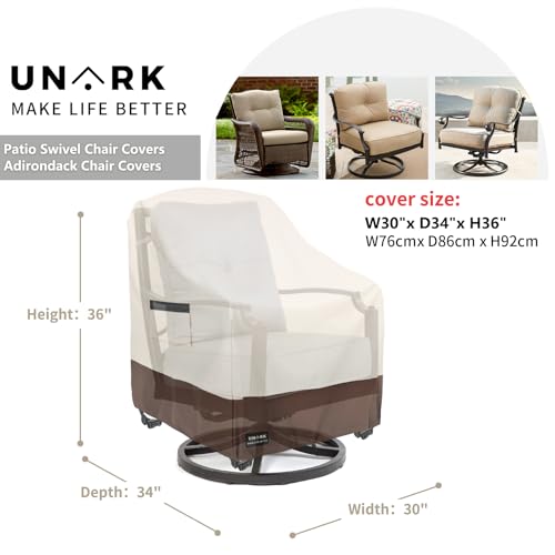 UNARK Outdoor Swivel Chair Covers Waterproof 2 Pack Outdoor Chair Covers Patio Furniture Cover for Deck Patio Swivel Chair Heavy Duty 30 W x 34 D x 36 H inches Beige and Brown - Image 3