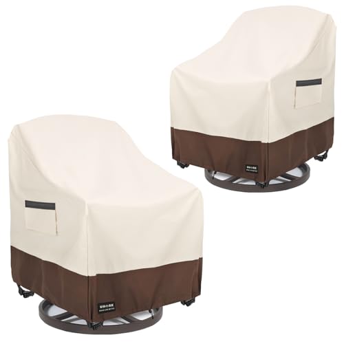 UNARK Outdoor Swivel Chair Covers Waterproof 2 Pack Outdoor Chair Covers Patio Furniture Cover for Deck Patio Swivel Chair Heavy Duty 30 W x 34 D x 36 H inches Beige and Brown - Image 1