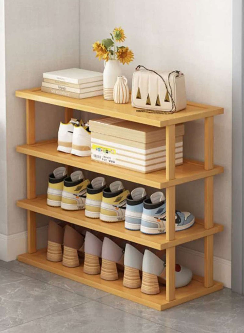 FFD 4 Tier Bamboo Shoe Rack - Tall, Space-Saving Horizontal Shoe Organizer for Entryway, Closet, and Bedroom - Image 1