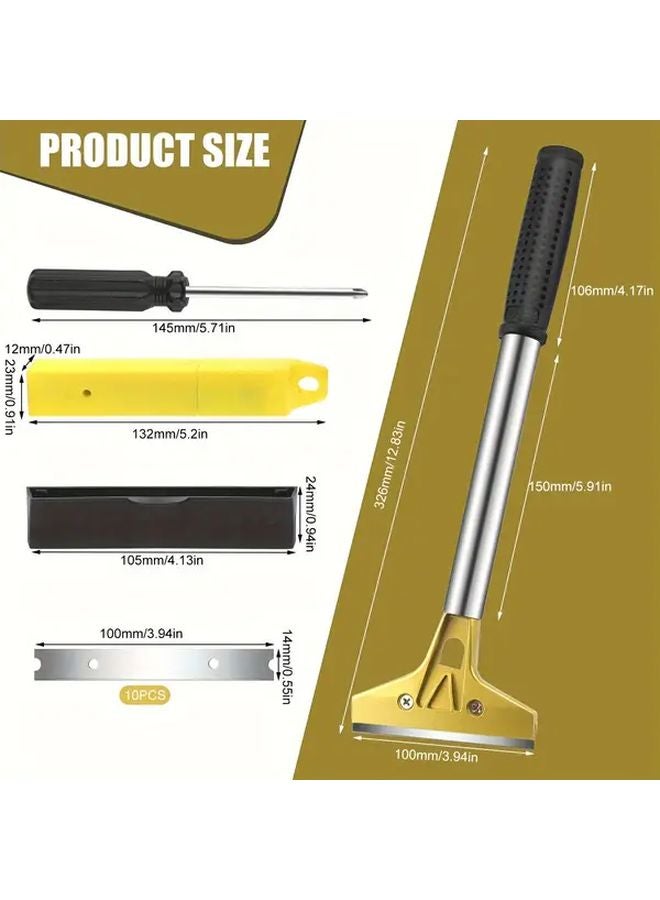 1 Set Razor Blade Scraper Tool With 10 Replacement Metal Blades For Glass Tiles Stovetops - Image 4