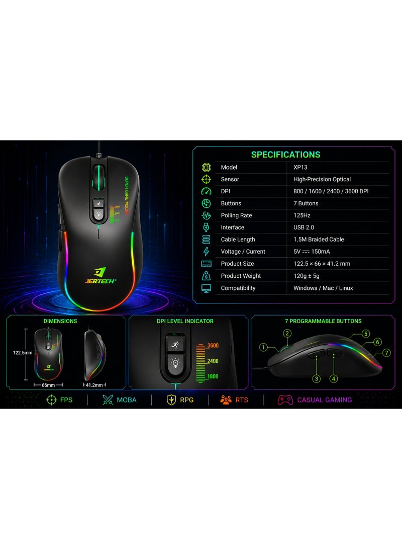 جيرتك فأرة الألعاب XP13 GUNS RGB – فأرة ألعاب بمستشعر بصري بدقة 3600 نقطة في البوصة - Image 2