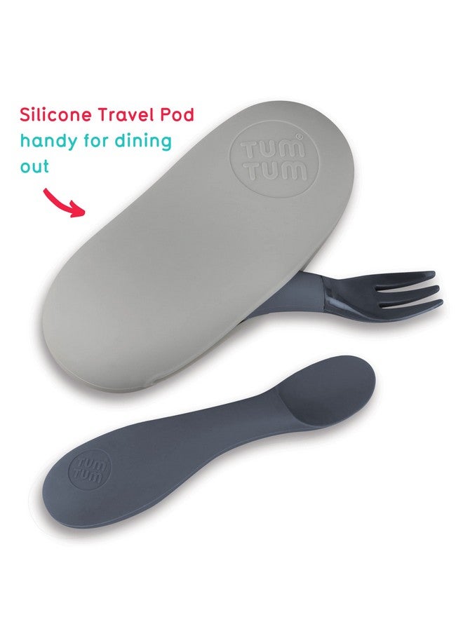 TUM TUM Baby Cutlery Set With Case, Spoon & Fork for Self Feeding, Silicone, 6 Months Plus (Grey) - Image 3