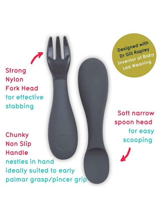 TUM TUM Baby Cutlery Set With Case, Spoon & Fork for Self Feeding, Silicone, 6 Months Plus (Grey) - Image 2