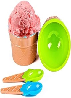 Generic hanso baby bowl with spoon Toddler Bowl Feeding Bowl Ice Cream Bowl Set for Babies and Toddlers - Adorable Ice Cream Cone Shaped Dessert Bowls with Spoons, Set of 2, (Blue & Green) 