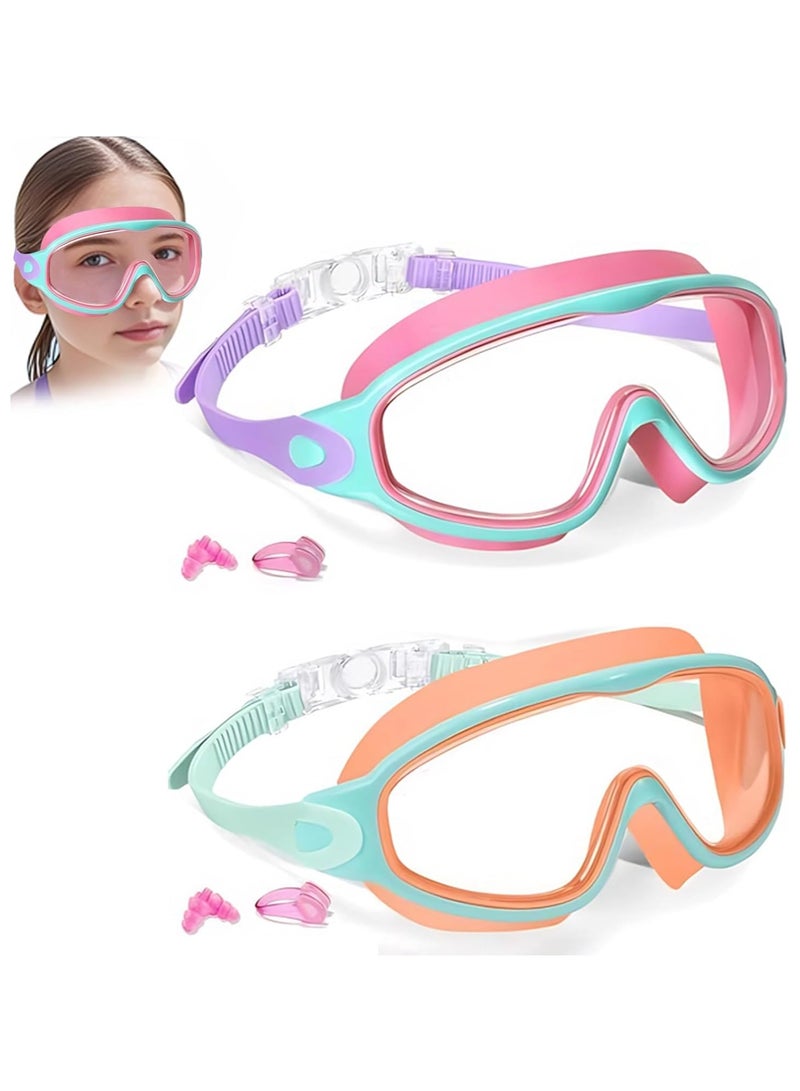 ATRJSZ 2 Pack Swimming Goggles for Child,Swimming Goggles for Kids 3-14,Wide Vision Anti-Fog Waterproof UV Protection Lenses,No Leaking Swim Glasses for Men Women Girls,Adjustable Strap, With Nose Mask - Image 1
