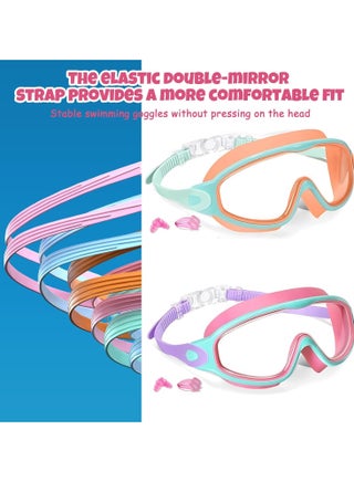 2 Pack Swimming Goggles for Child,Swimming Goggles for Kids 3-14,Wide Vision Anti-Fog Waterproof UV Protection Lenses,No Leaking Swim Glasses for Men Women Girls,Adjustable Strap, With Nose Mask - view 2