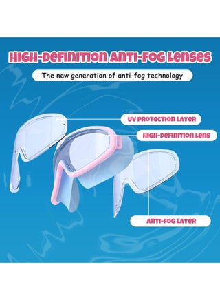 2 Pack Swimming Goggles for Child,Swimming Goggles for Kids 3-14,Wide Vision Anti-Fog Waterproof UV Protection Lenses,No Leaking Swim Glasses for Men Women Girls,Adjustable Strap, With Nose Mask - view 3
