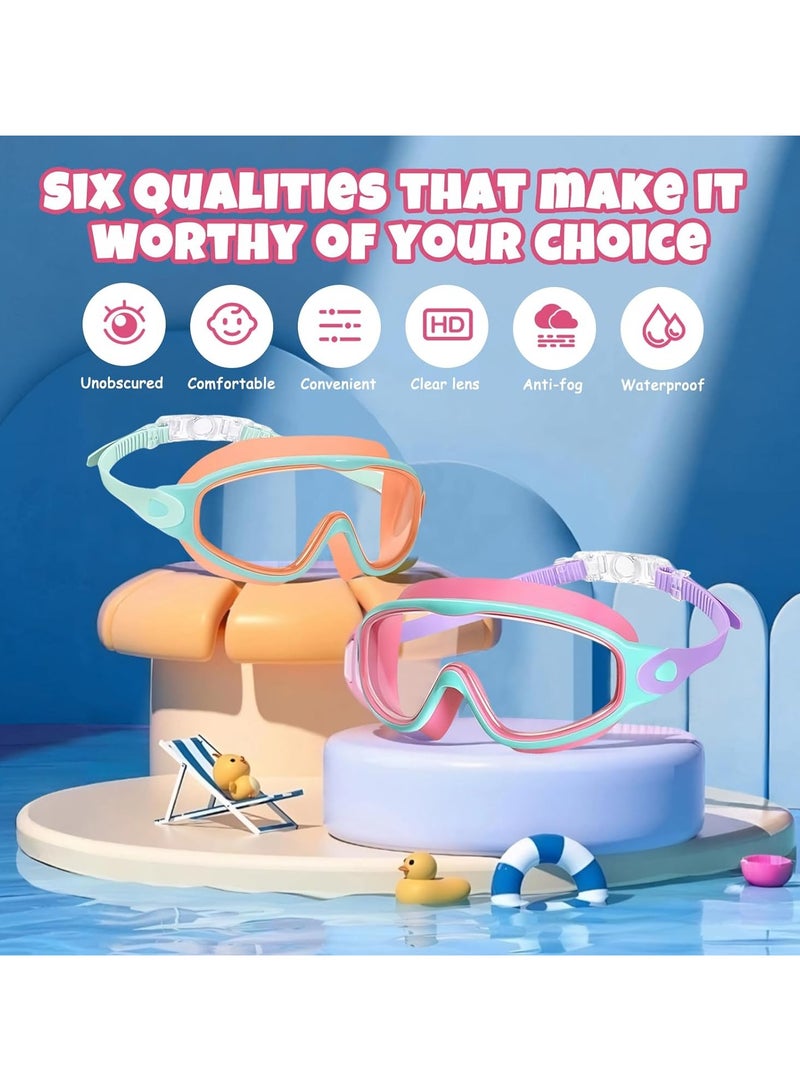 ATRJSZ 2 Pack Swimming Goggles for Child,Swimming Goggles for Kids 3-14,Wide Vision Anti-Fog Waterproof UV Protection Lenses,No Leaking Swim Glasses for Men Women Girls,Adjustable Strap, With Nose Mask - Image 4